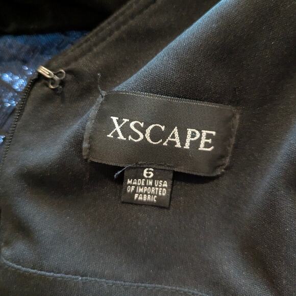 XSCAPE Blue Lurex V-Neck Fit and Flare Mesh Inset Dress Size 6 - Picture 4 of 8